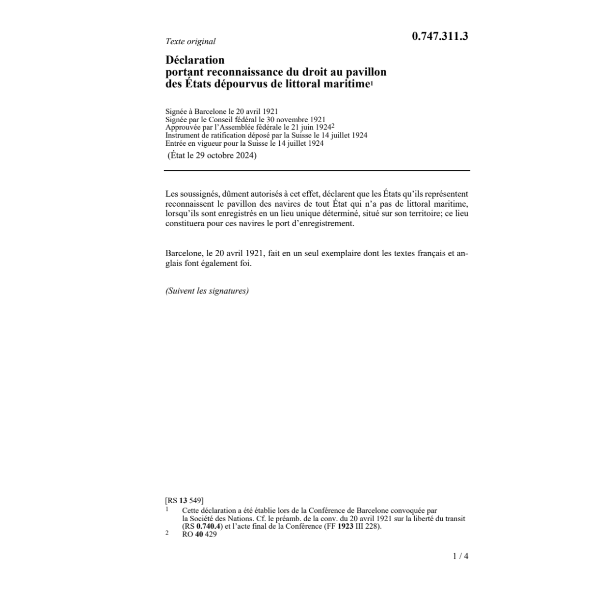 Déclaration portant reconnaissance du dr