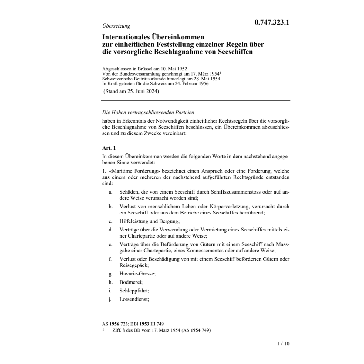 Internationales Übereinkommen zur einhei