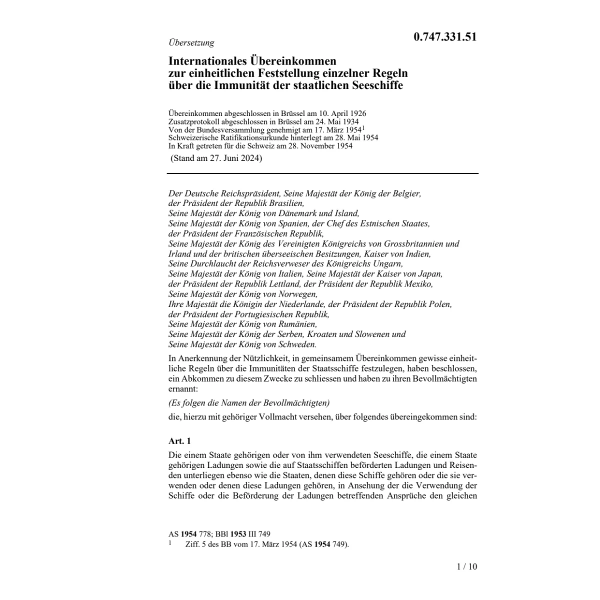 Internationales Übereinkommen zur einhei
