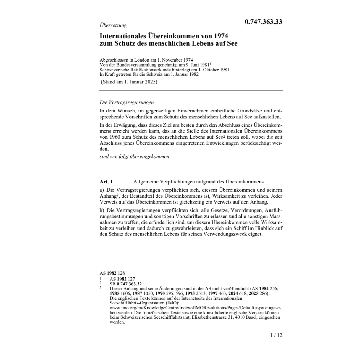 Intern. Uebereink. Schutz menschl. Leben