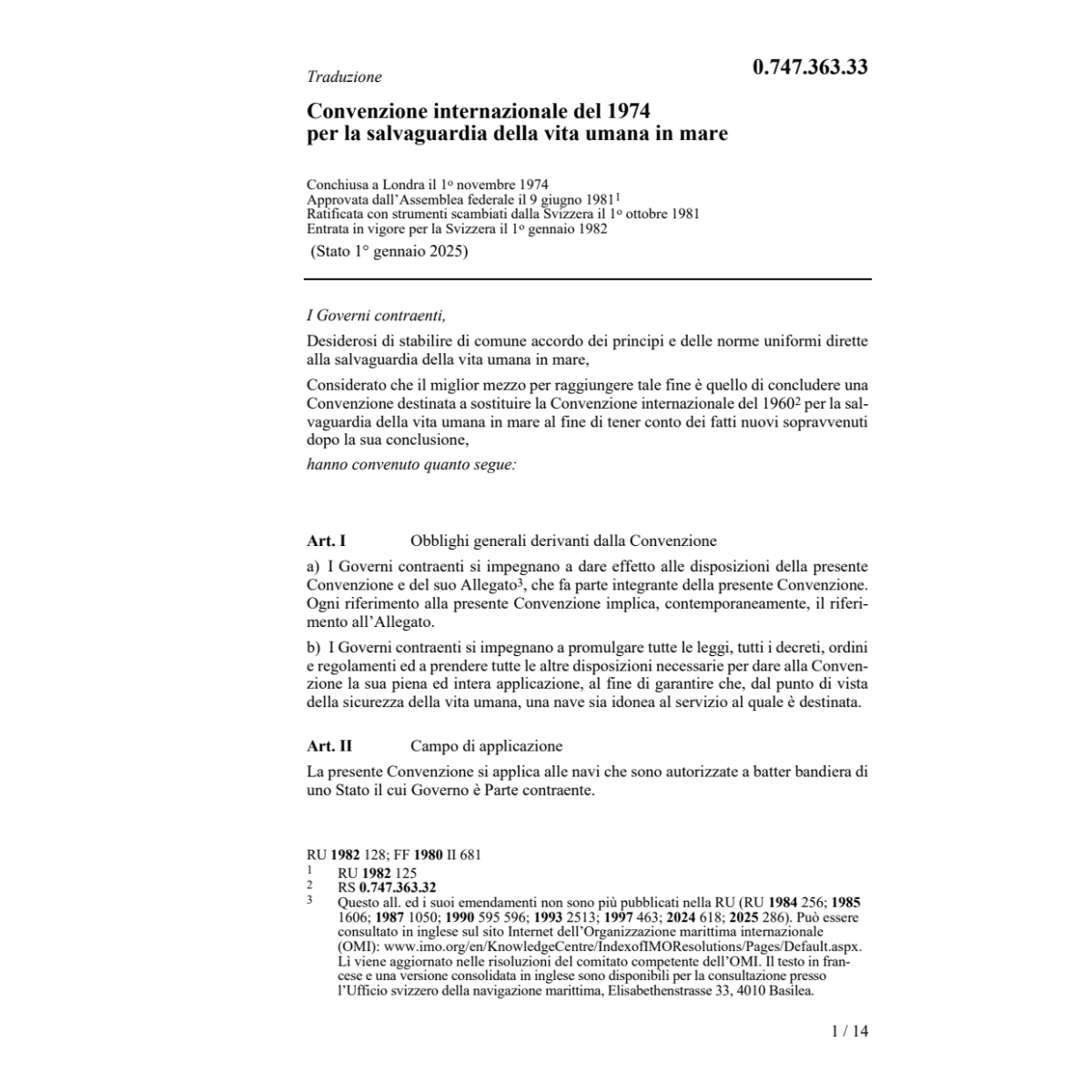 Conv. int. salvaguardia vitae umana mare