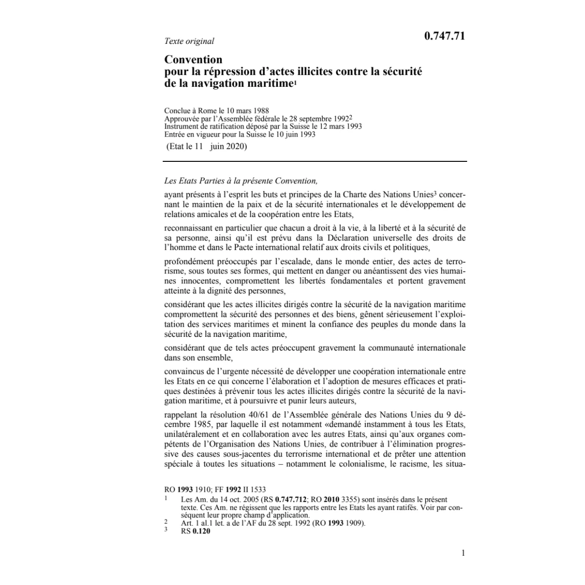 Convention pour la repression d'actes il