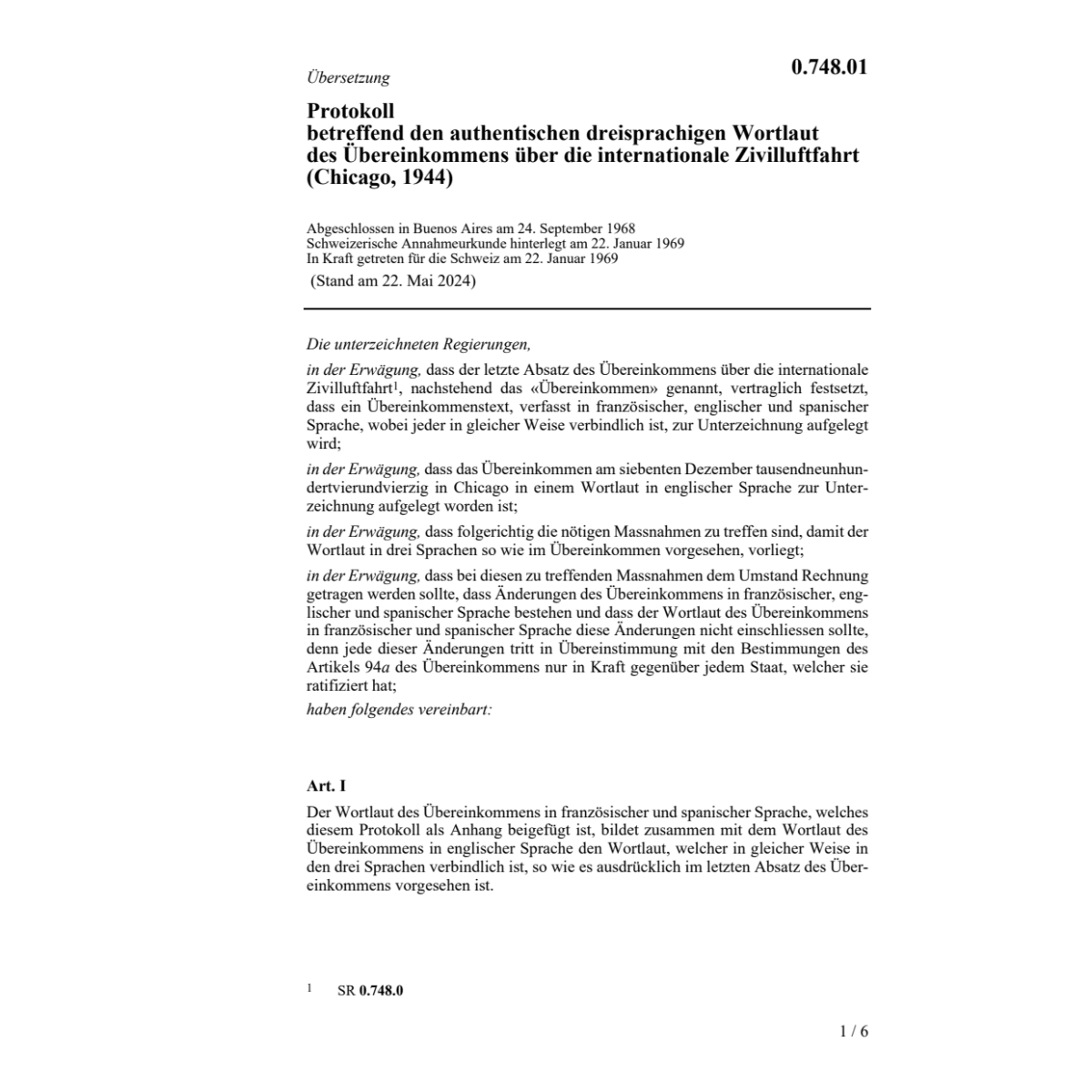 Protokoll int. Zivilluftfahrt