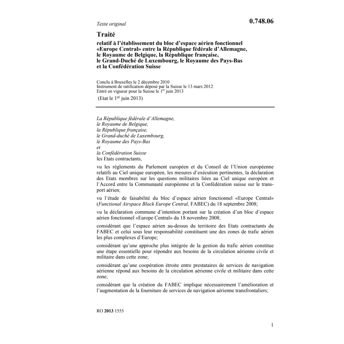 Traité espace aérien Europe Central