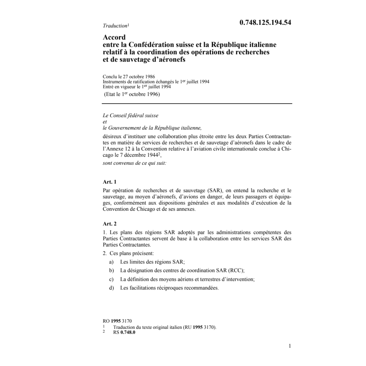 Ac. coordination recherche et sauvetage
