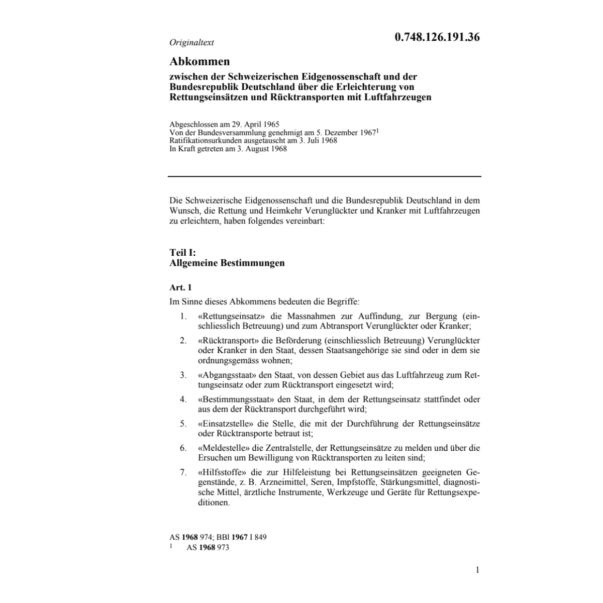 Abk. BRD-CH Rücktransp. mit Luftfahrzeug