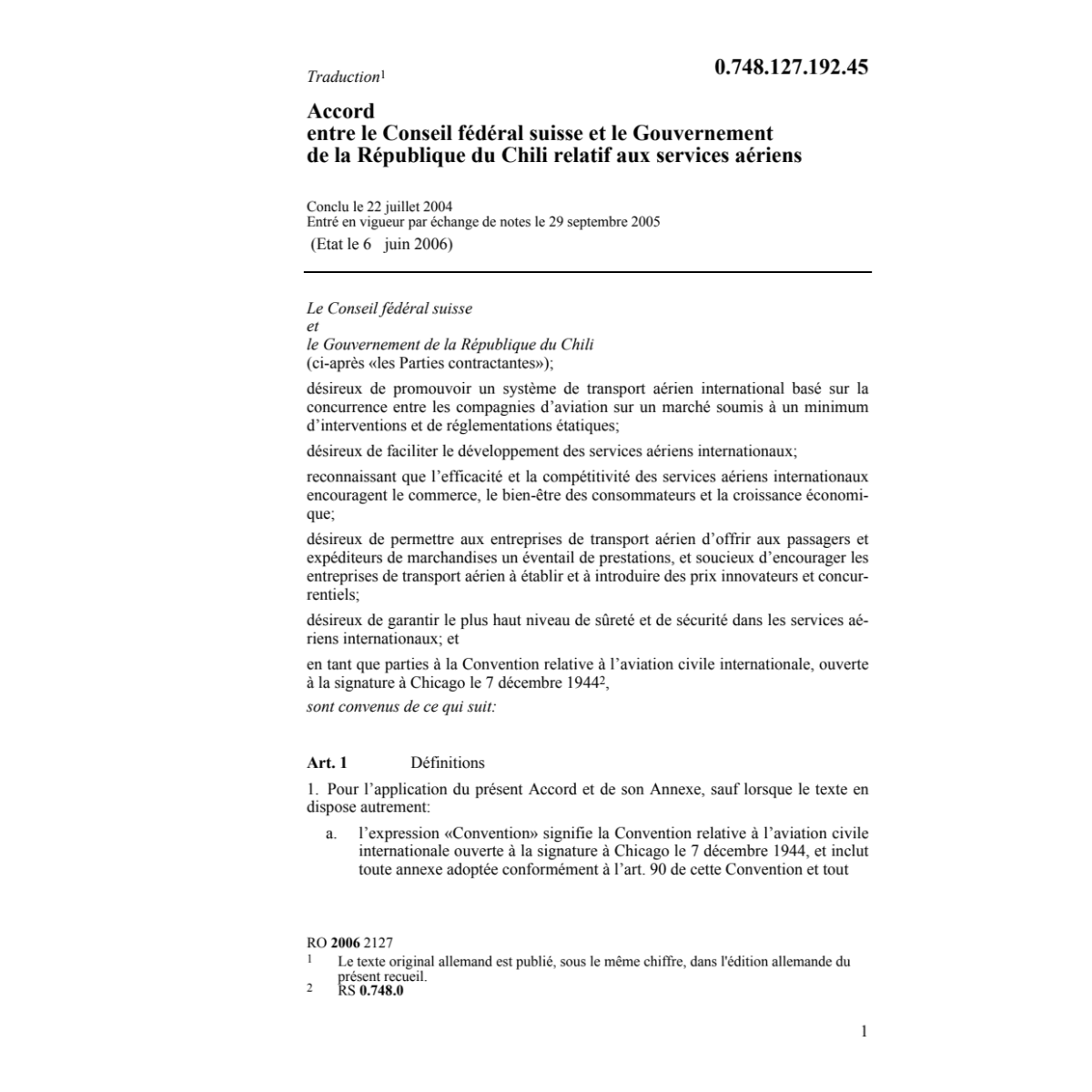 Acc. Chili-CH services aériens