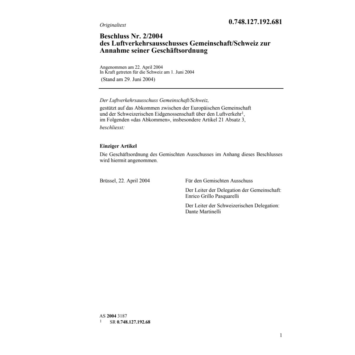 Beschluss Nr2/04 Luftverkehrsausschusses