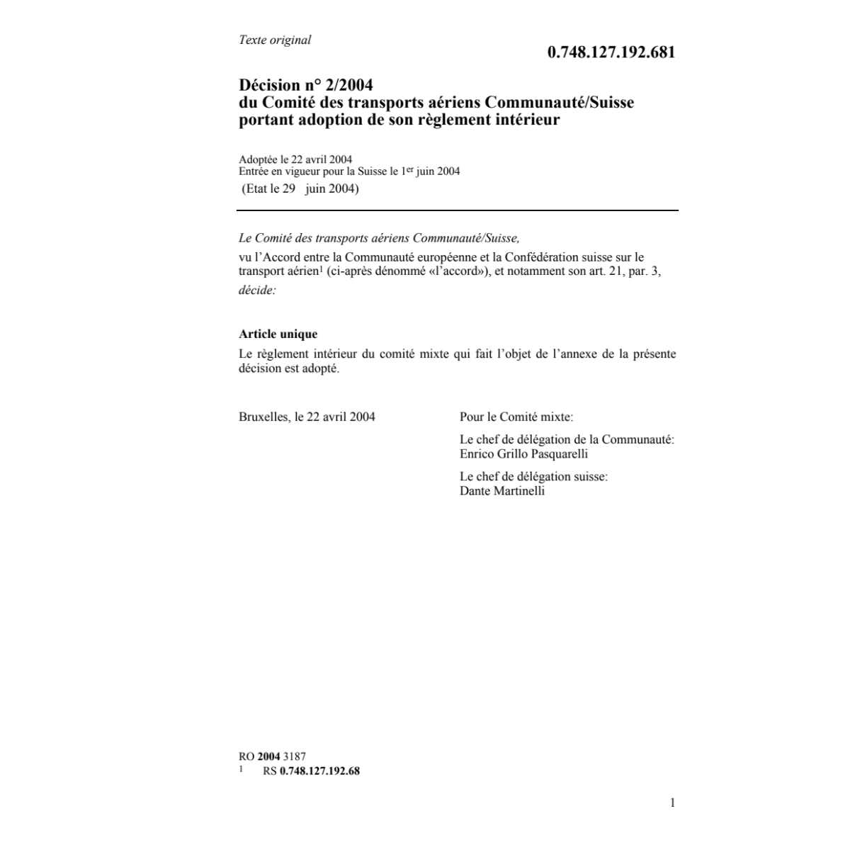 Déc.no 2/04 Comité transports aériens