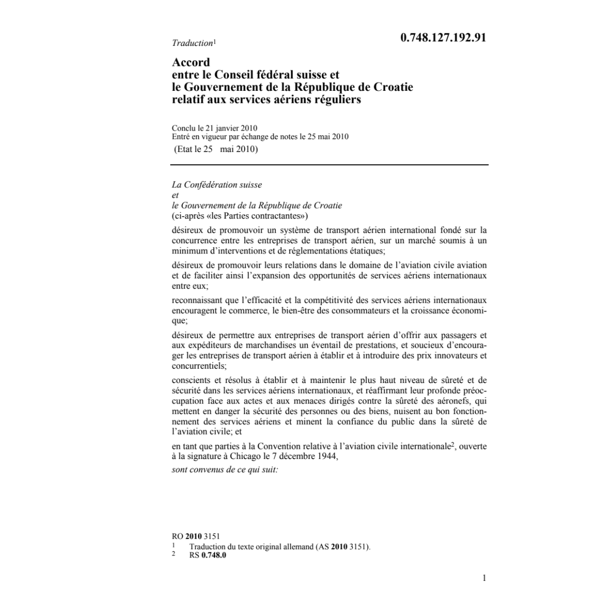Acc Croatie au trafic aérien de lignes