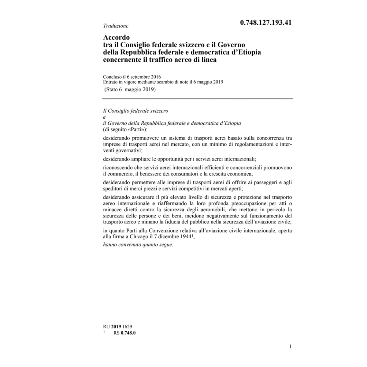 ACC. CH-Etiopia trasporti aeri