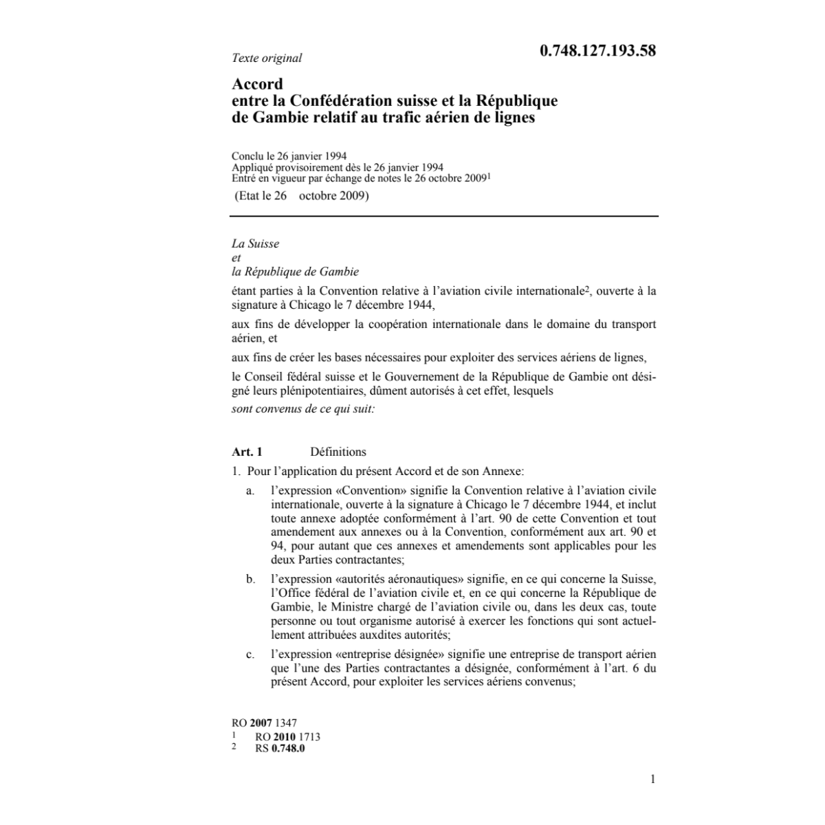 Acc République Gambie trafic aérien