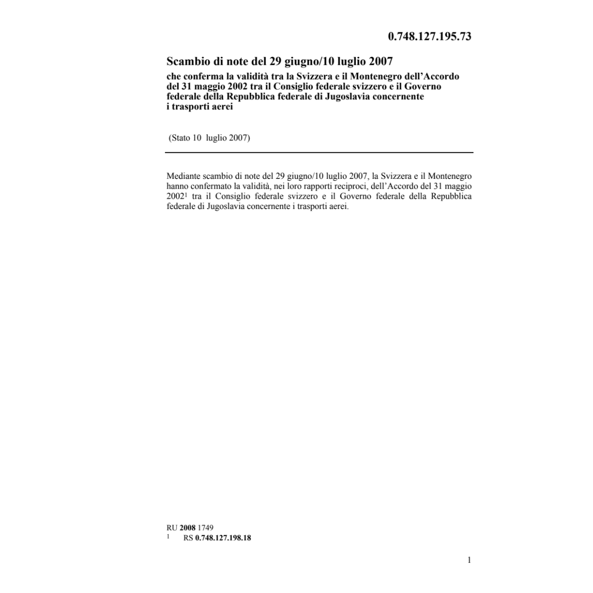CH - Montenegro trasporti aerei 10.07.07