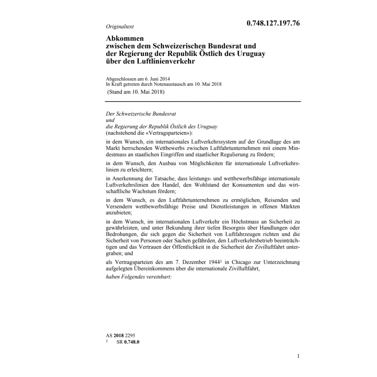 Abk. BR-Uruguay Luftlinienverkehr
