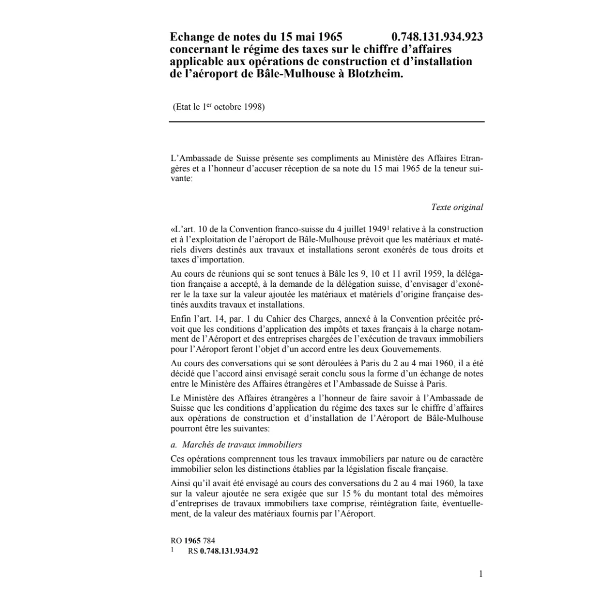 Echange notes taxes chiffre d'affaires