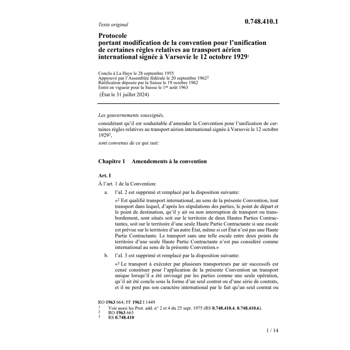 Prot. modification conv. l'unification