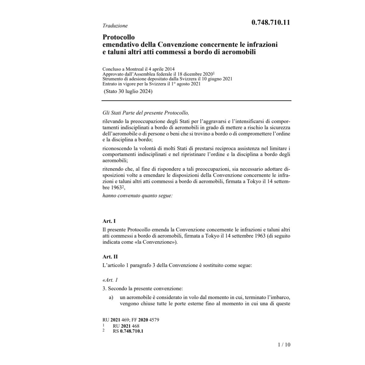 Prot. infrazioni atti a bordo aeromobili