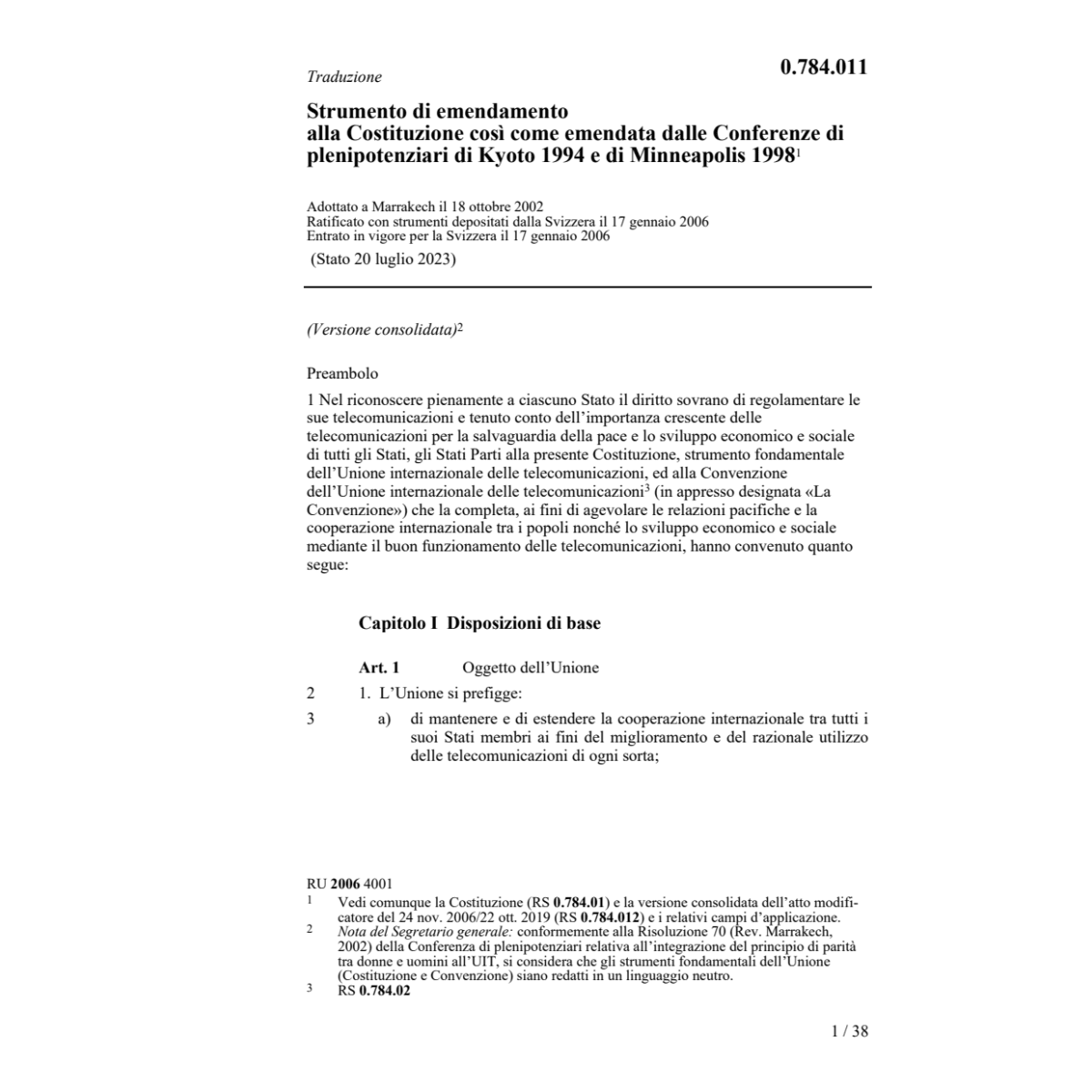 Strumento emendamento Kyoto Costituzione