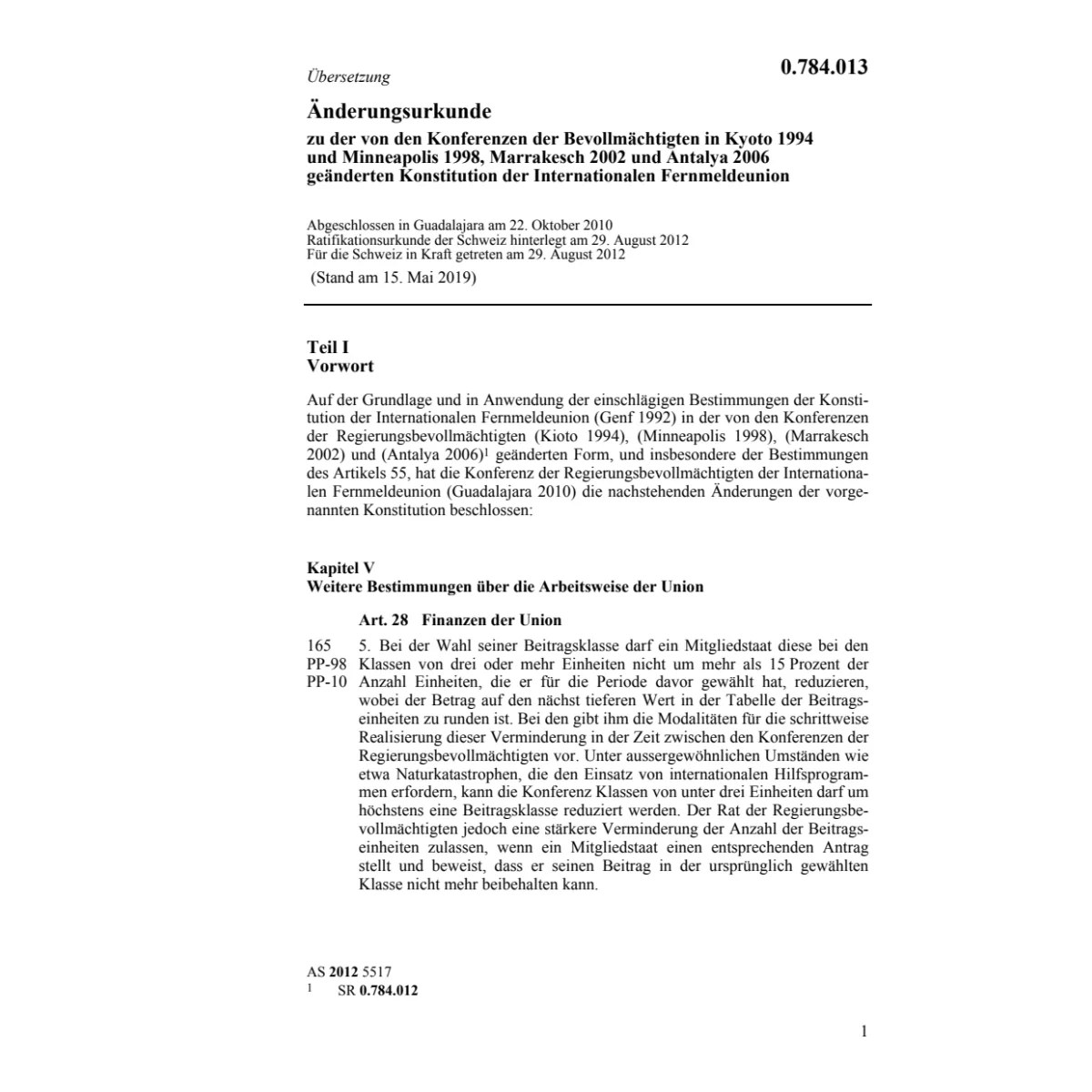 Änderungsurkunde Internat.Fernmeldeunion