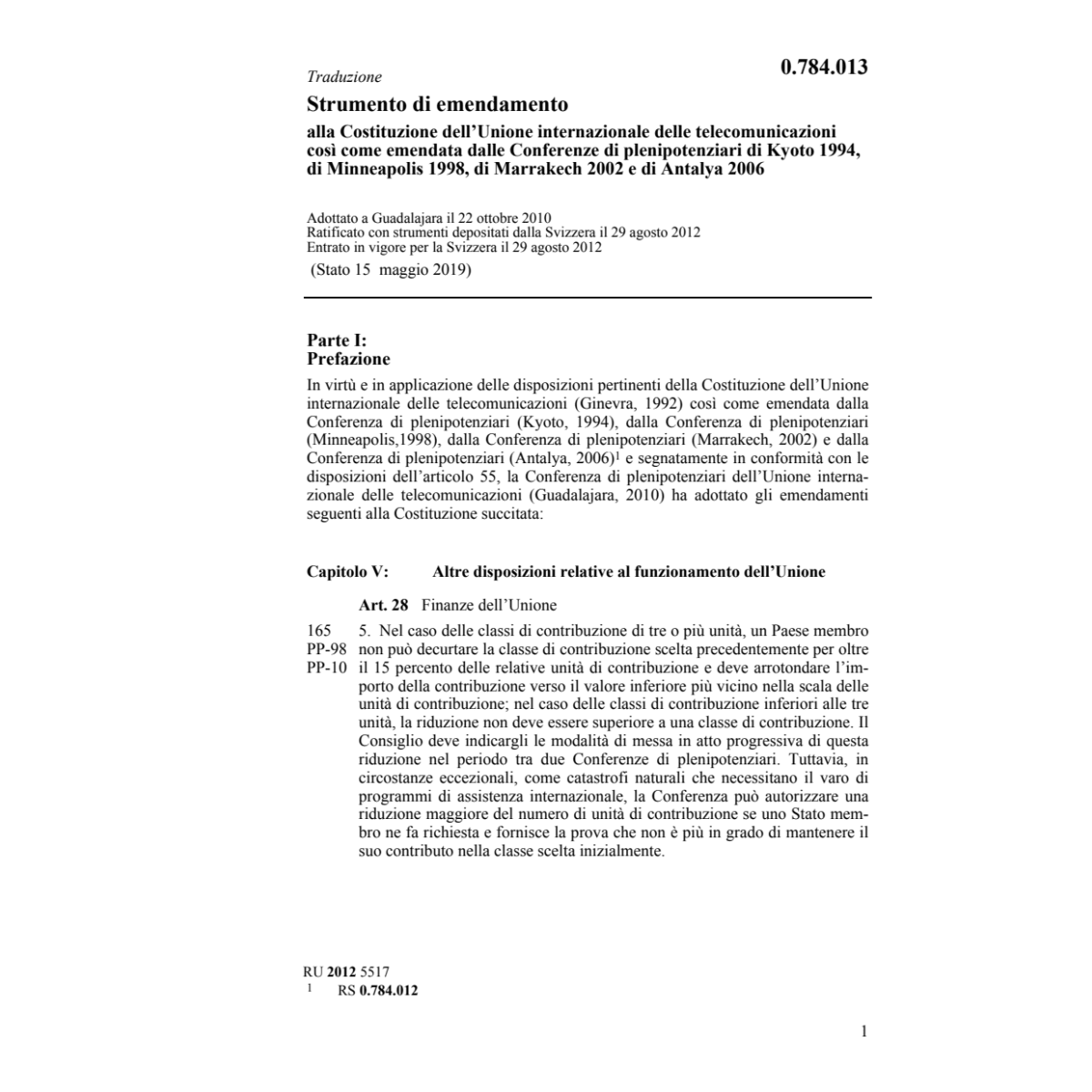 Strumento emendamento telecomunicazioni