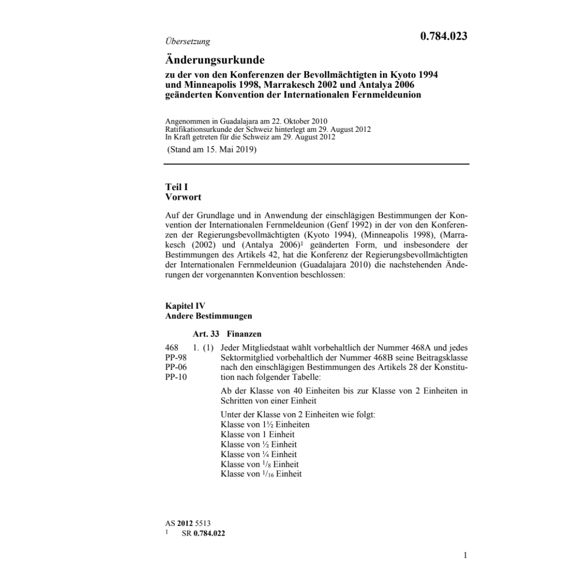 Änderungsurkunde Internat.Fernmeldeunion