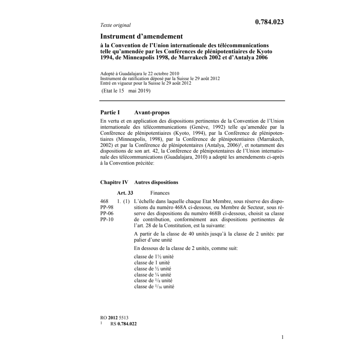 Instrument amendement télécommunications