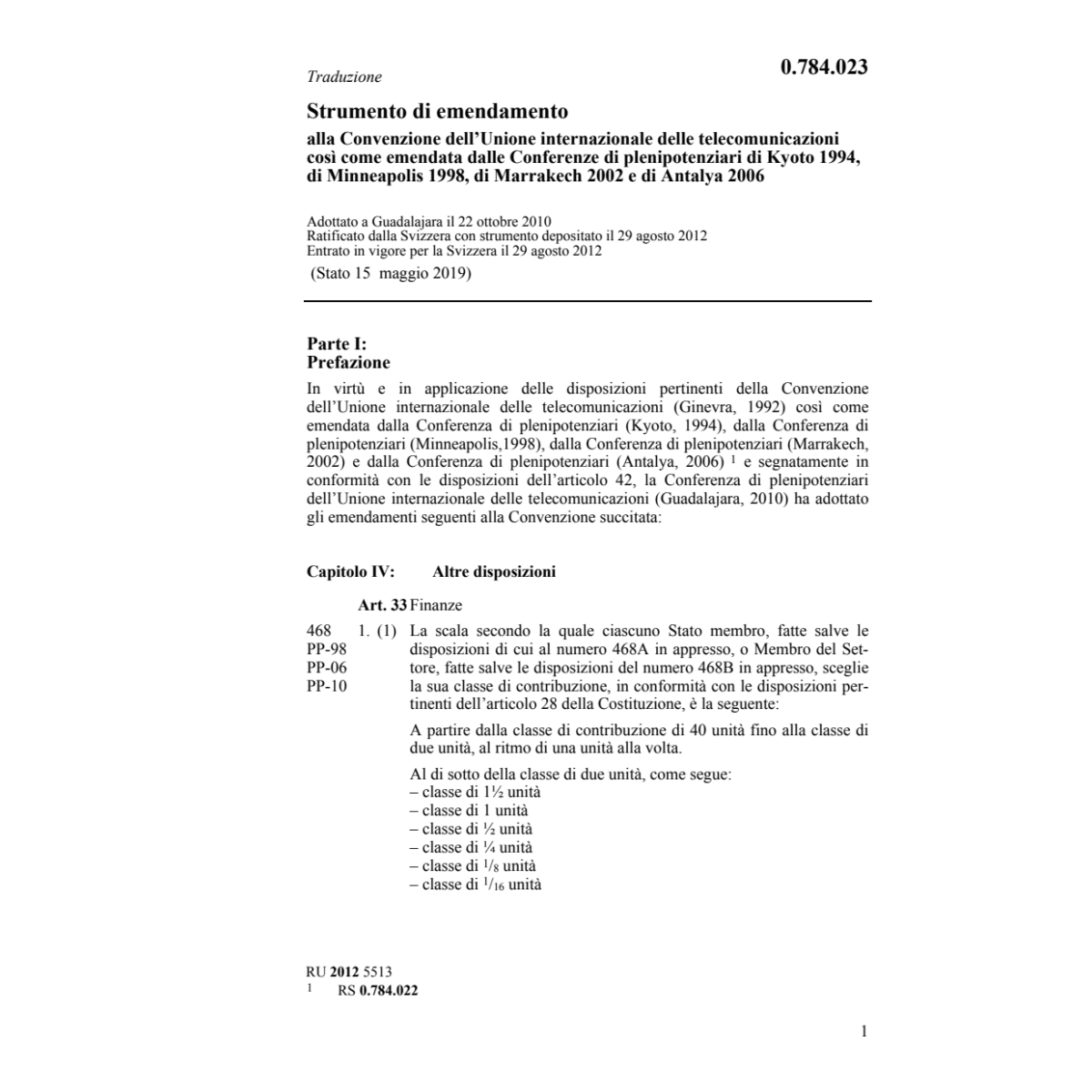 Strumento emendamento telecomunicazioni