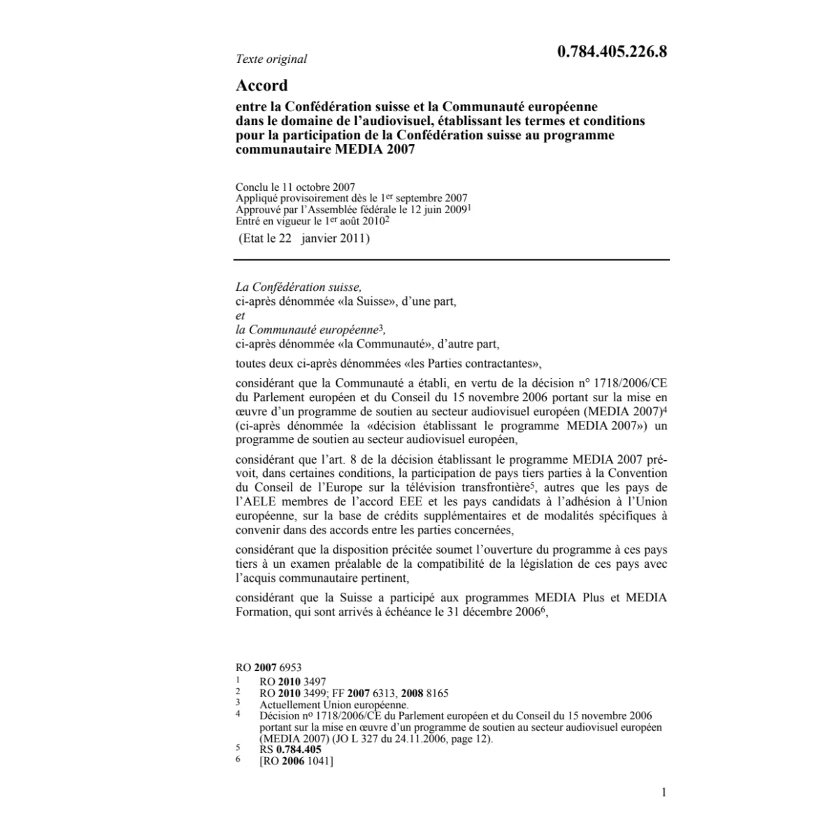 Acc.CH-CE programmes commuautaires MEDIA
