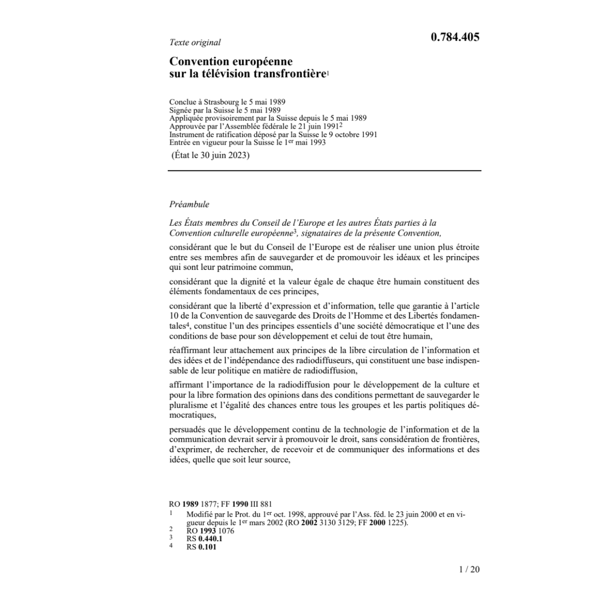 Conv. europ. télévision transfrontière