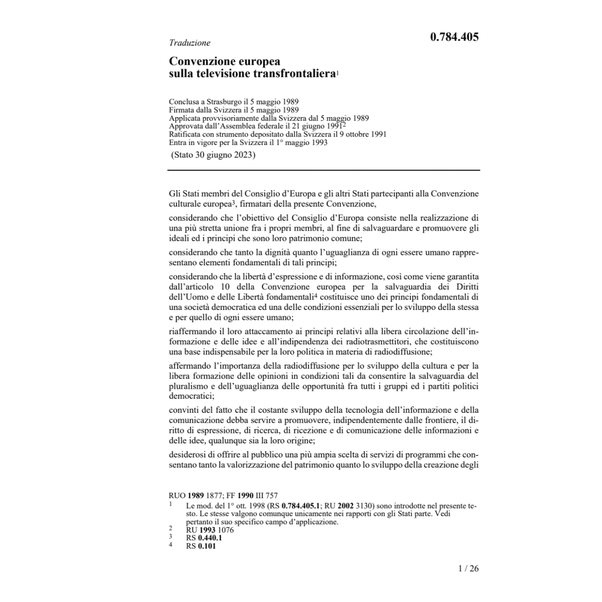 Conv. europea televisione transfront.