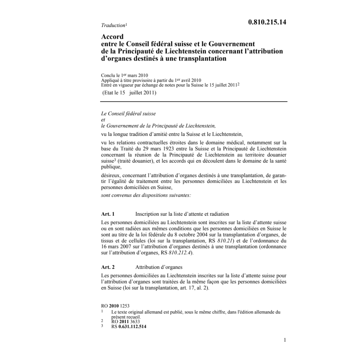 Acc. CH-FL organes transplantation
