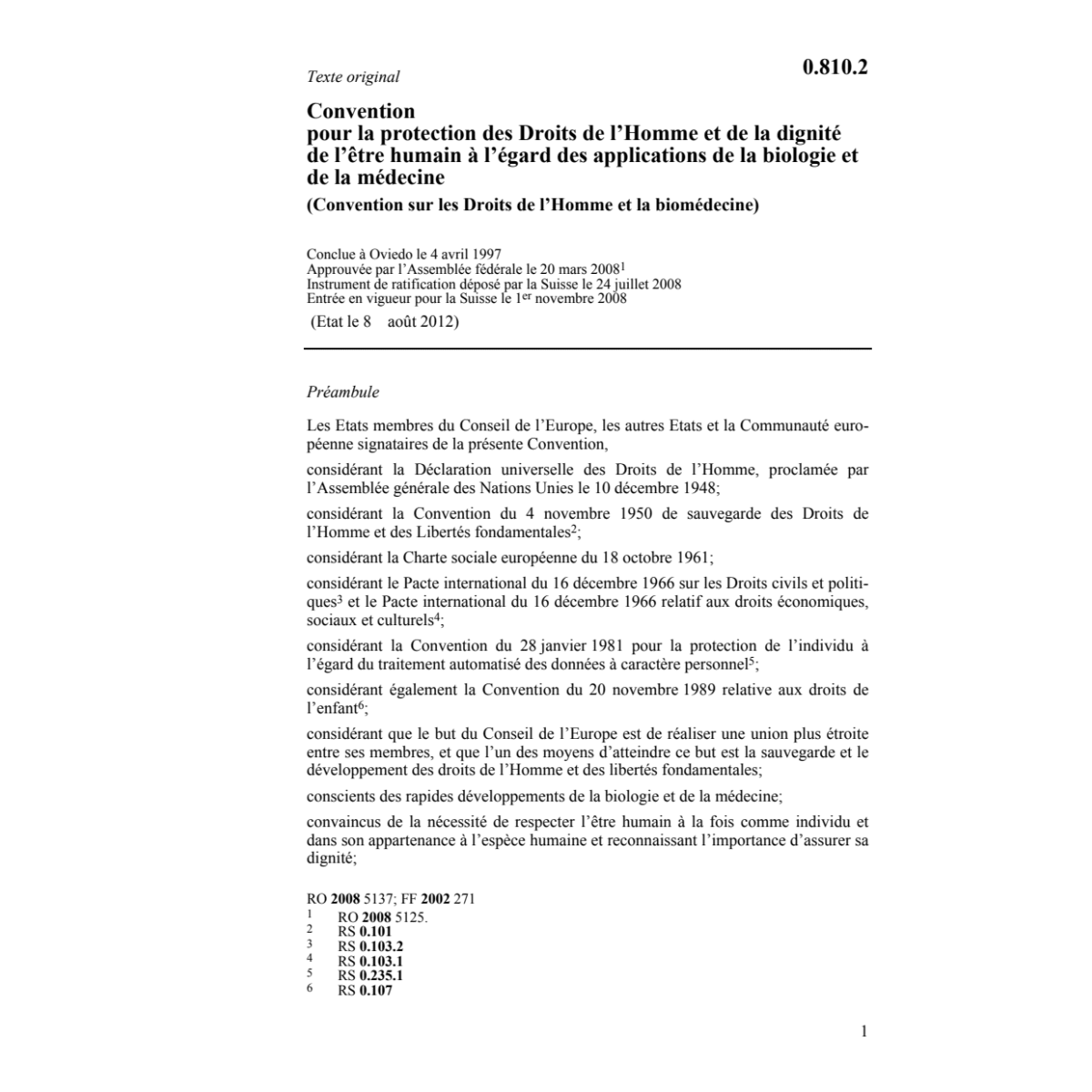 Conv. droit de l'homme et biomédicine