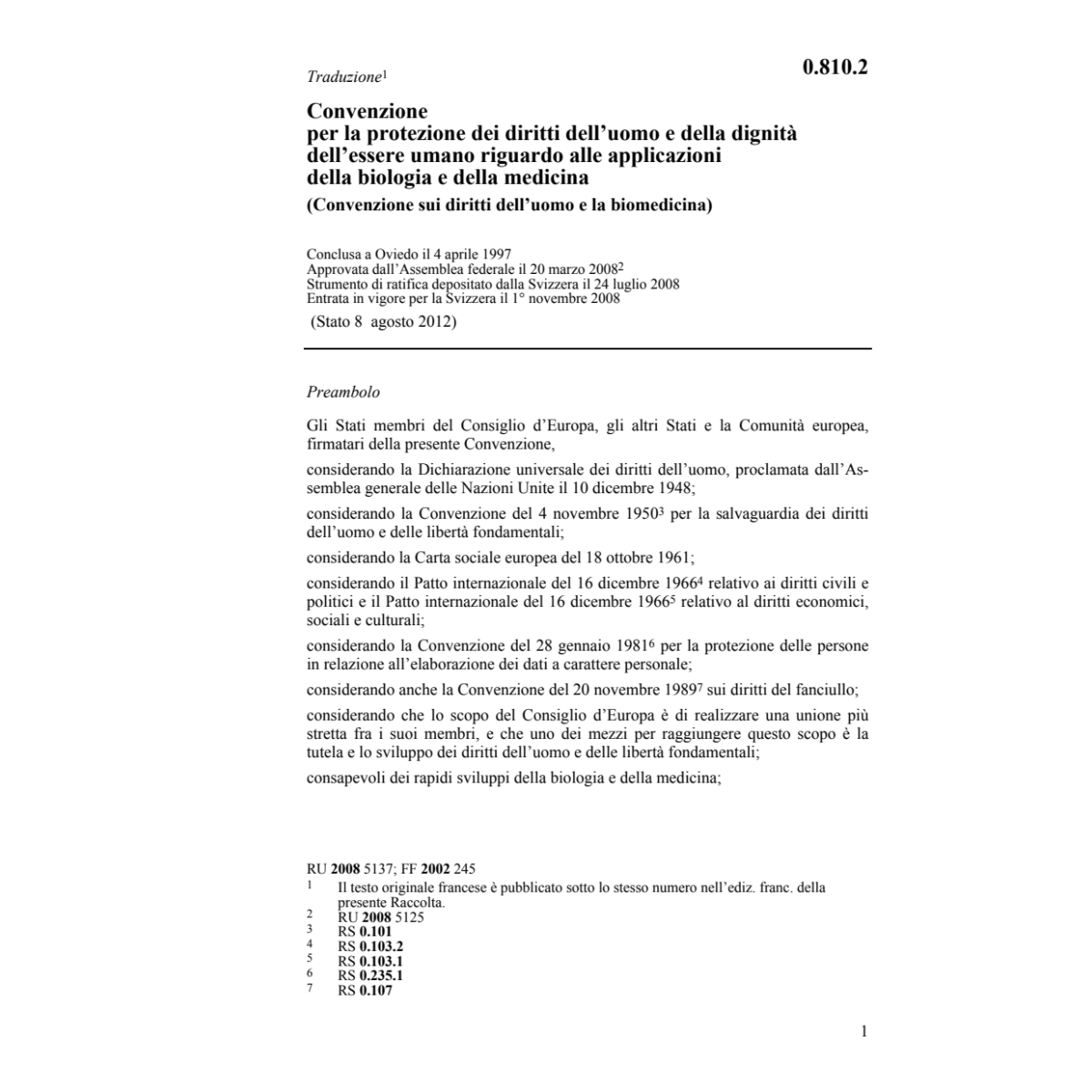 Conv diritti dell uomo e biomedicina