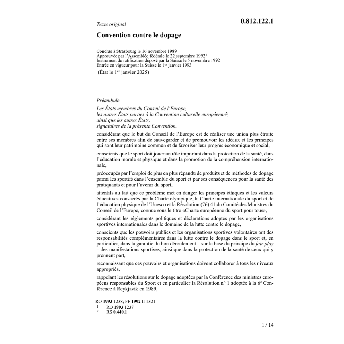 Conv. contre le dopage