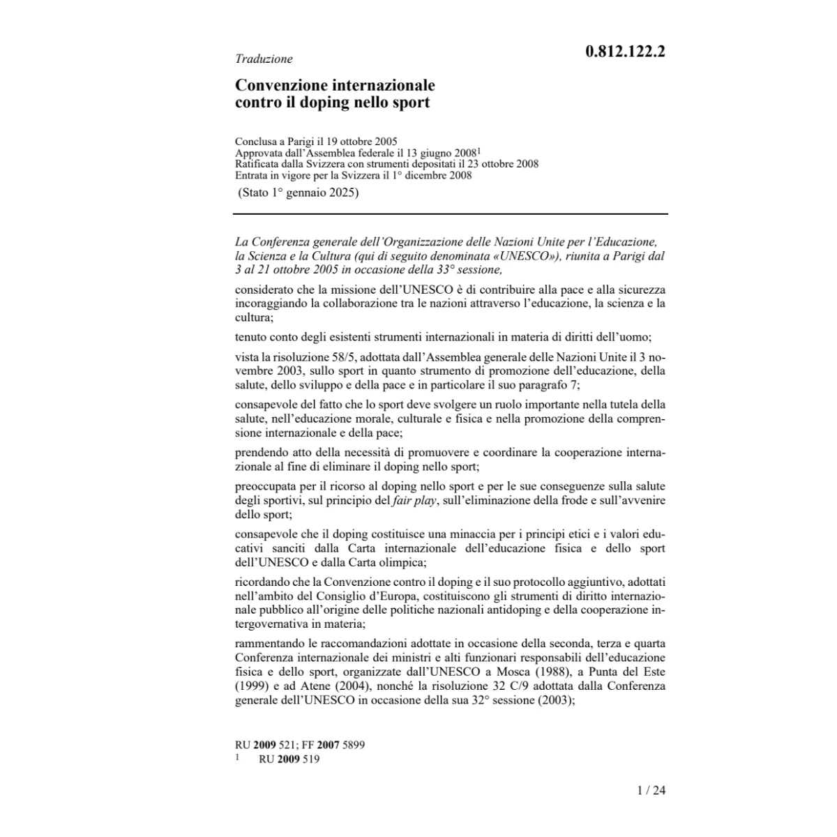 Conv.internaz. doping sport