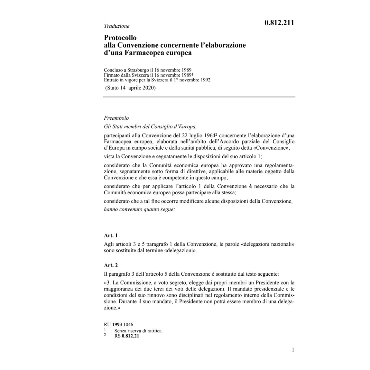 Prot.Convenz.elaboraz.Farmacopea europea