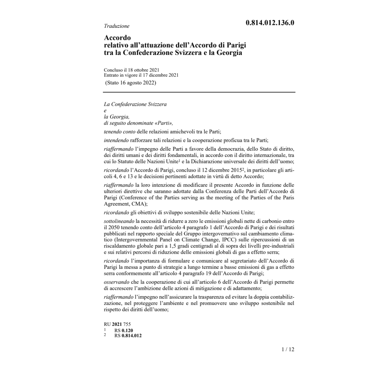 Accordo relativo all’attuazione Georgia