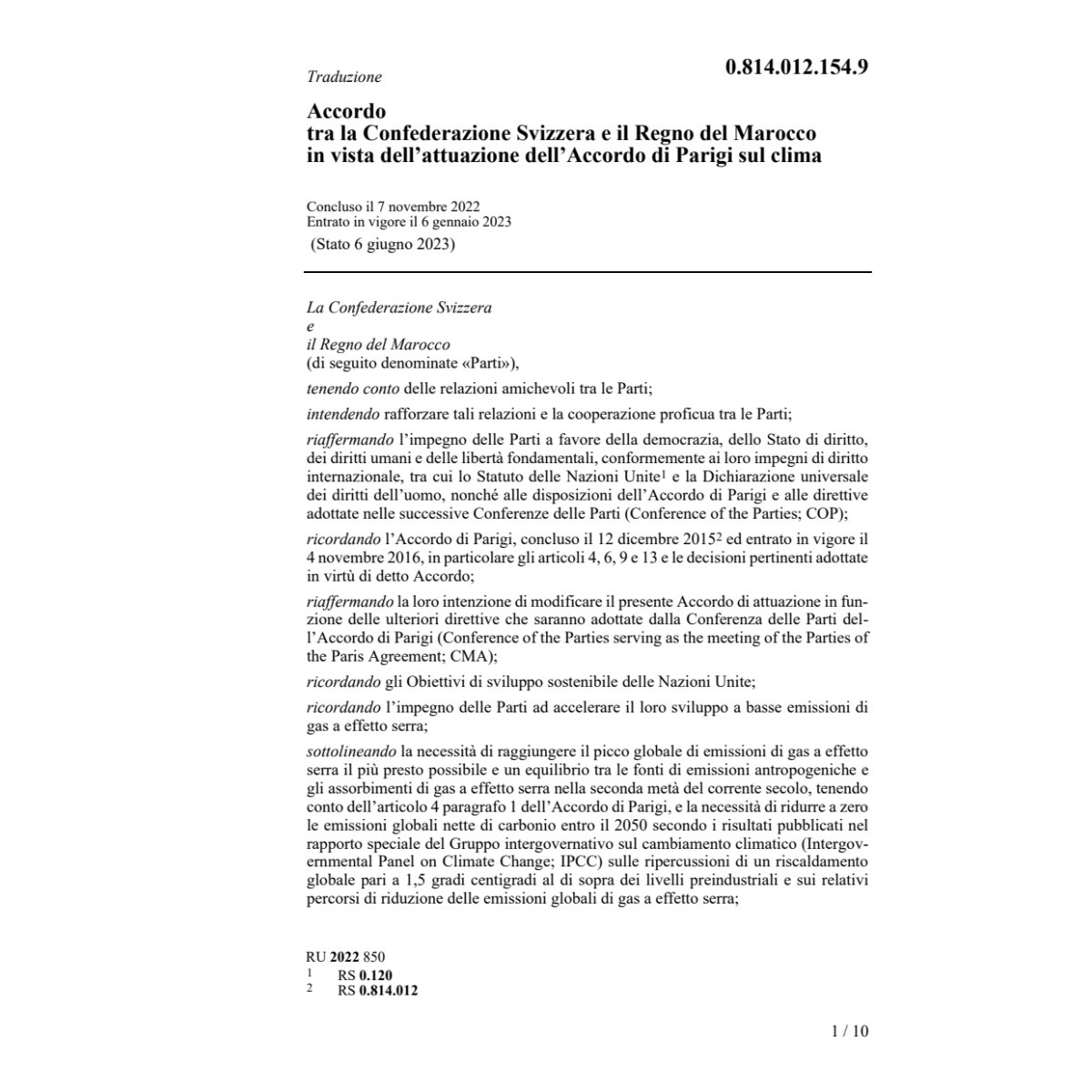 Acc. Marocco dell’Acc. di Parigi