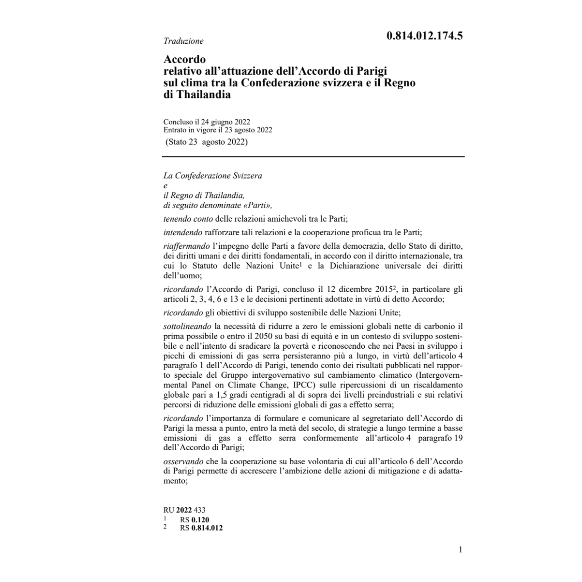 Acc. relativo Regno di Thailandia