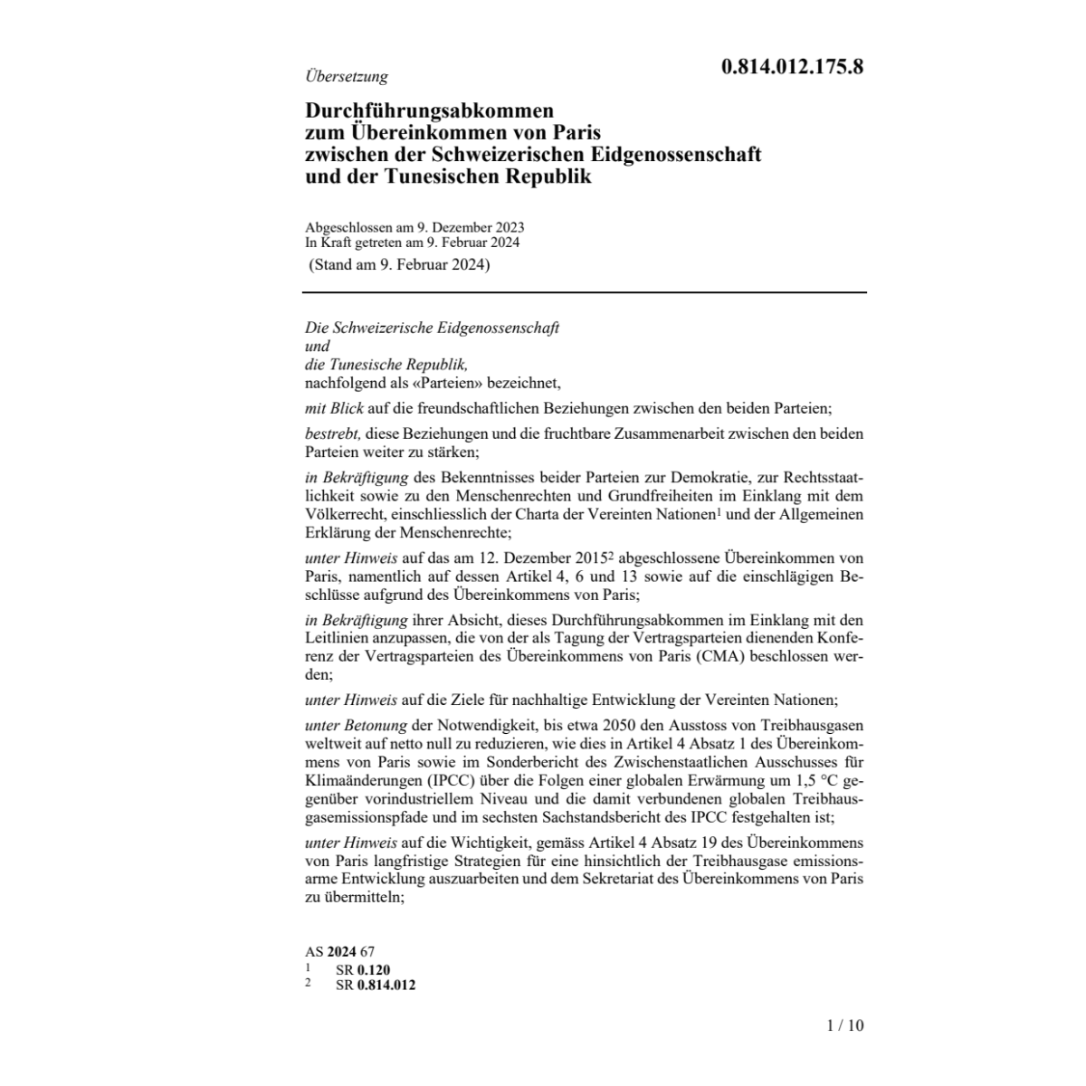 Durchführungsabkommen Tunesische Republ.