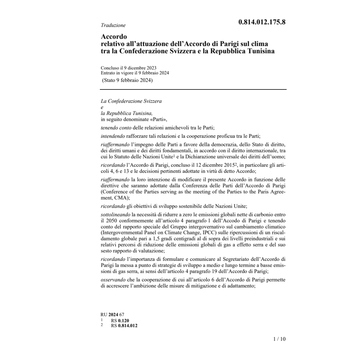 Accordo relativo all’attuazione Tunisina