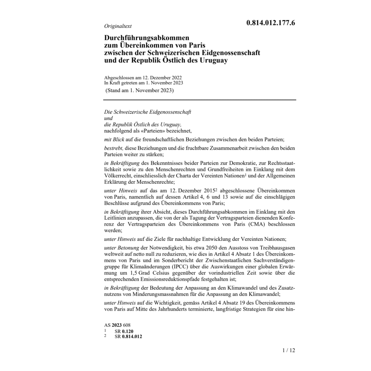Abk. Schweiz.Eidg. Republik Uruguay