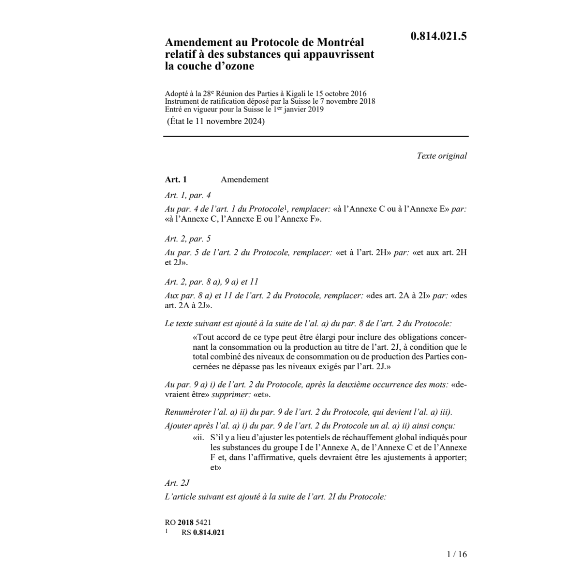 Amendement Protocole Montréal couche ozo