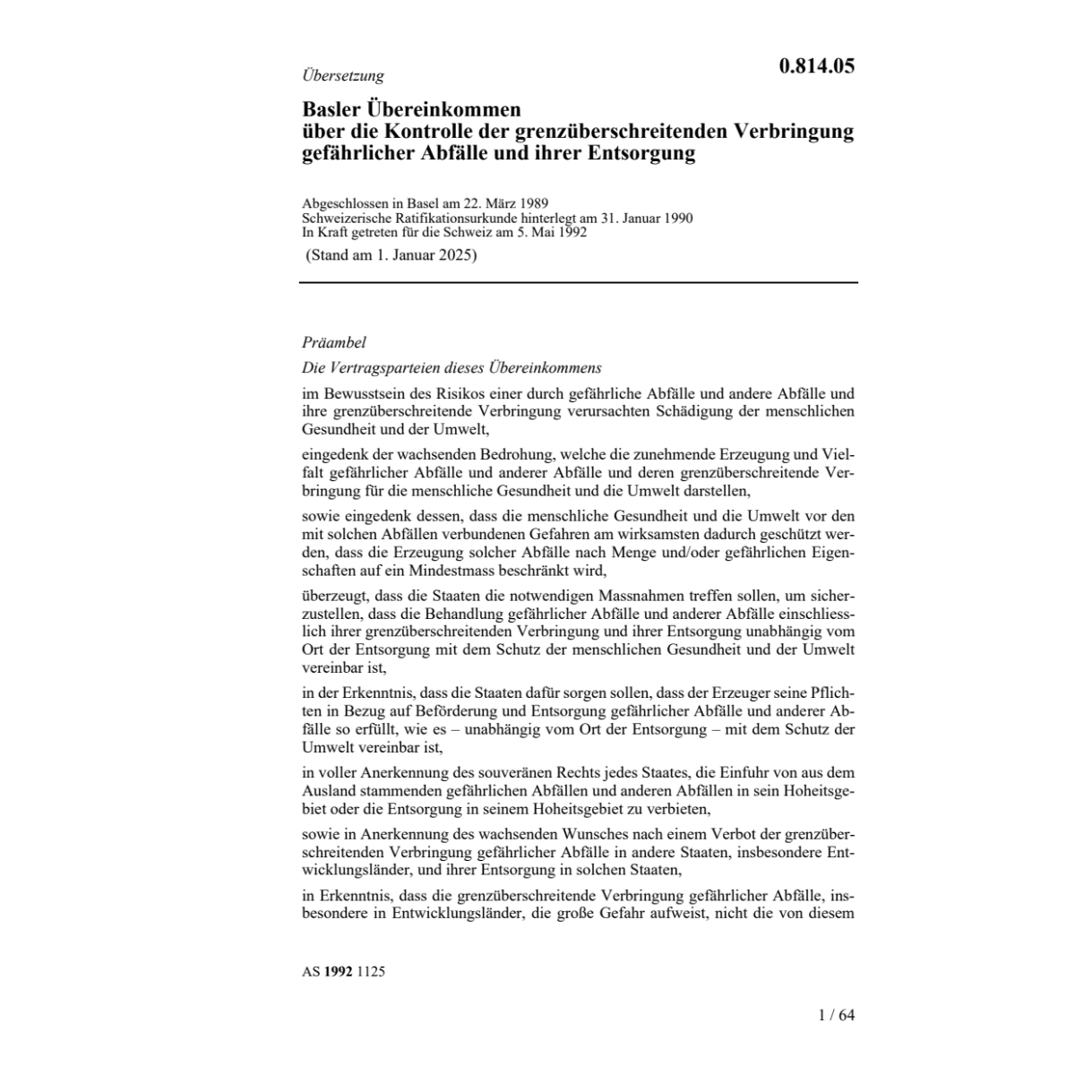 Basl.Uebereink. Verbringung gef. Abfälle