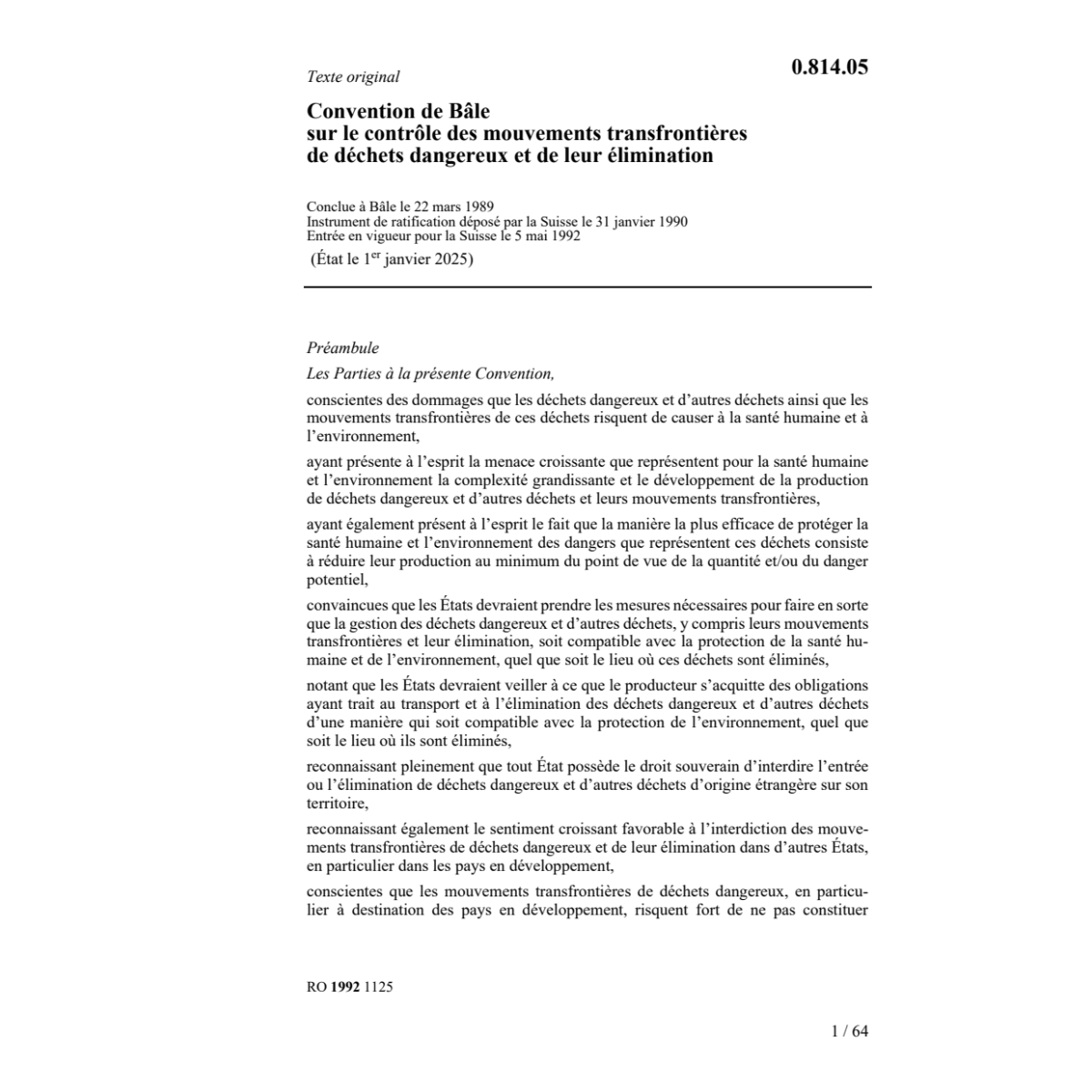 Conv. Bâle mouvements déchets dangereux