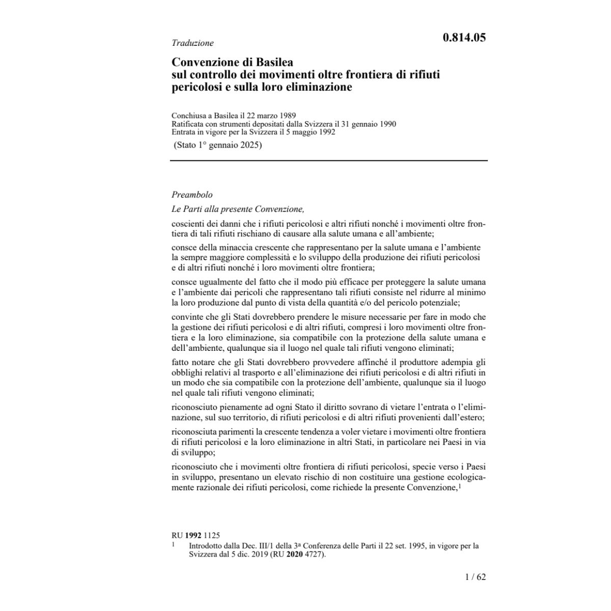Conv. movimenti rifiuti pericolosi