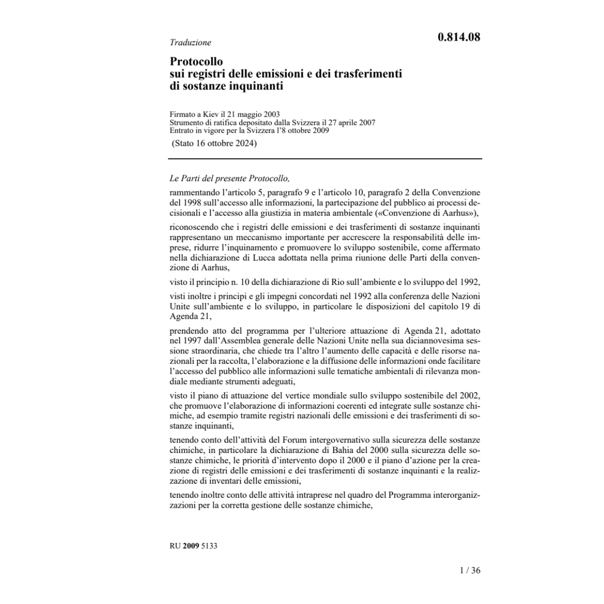 Protocollo emissioni sostanze inquinanti