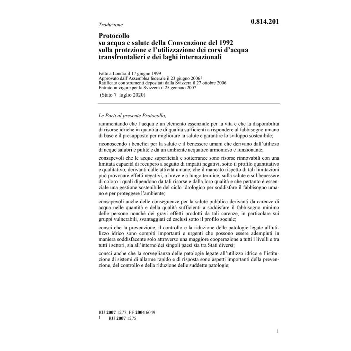 Prot acqua + salute laghi internazionali