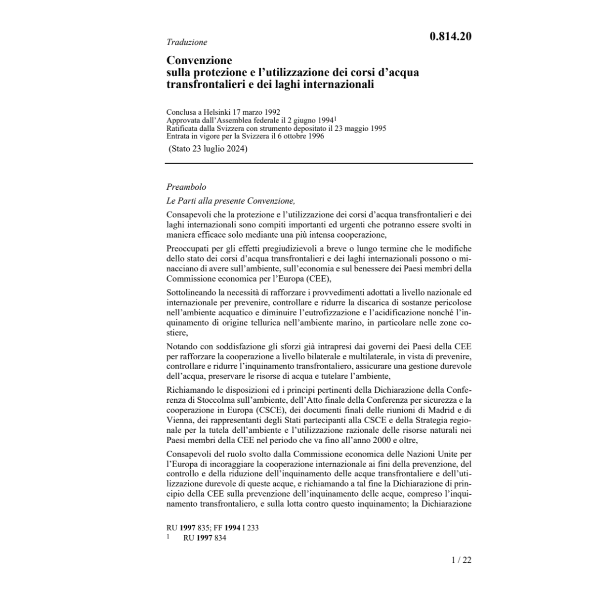 Conv. protezione utilizzazione dei laghi