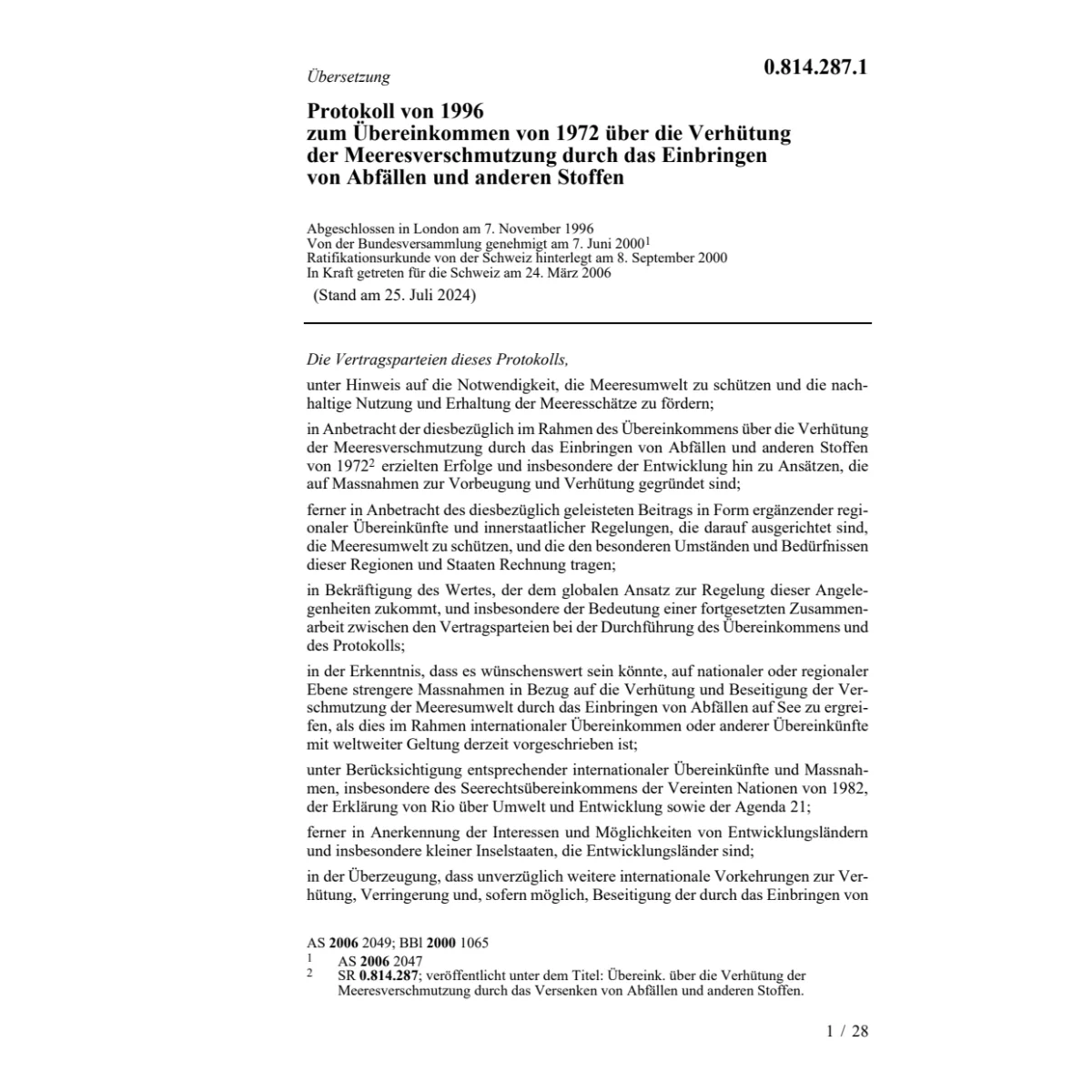 Prot. 1996 Übereink. Meeresverschmutzung